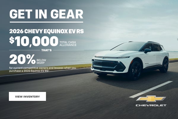 2026 Chevy Equinox EV RS. $10,000 Total Cash Allowance. Thats 20% Below MSRP for current competit...